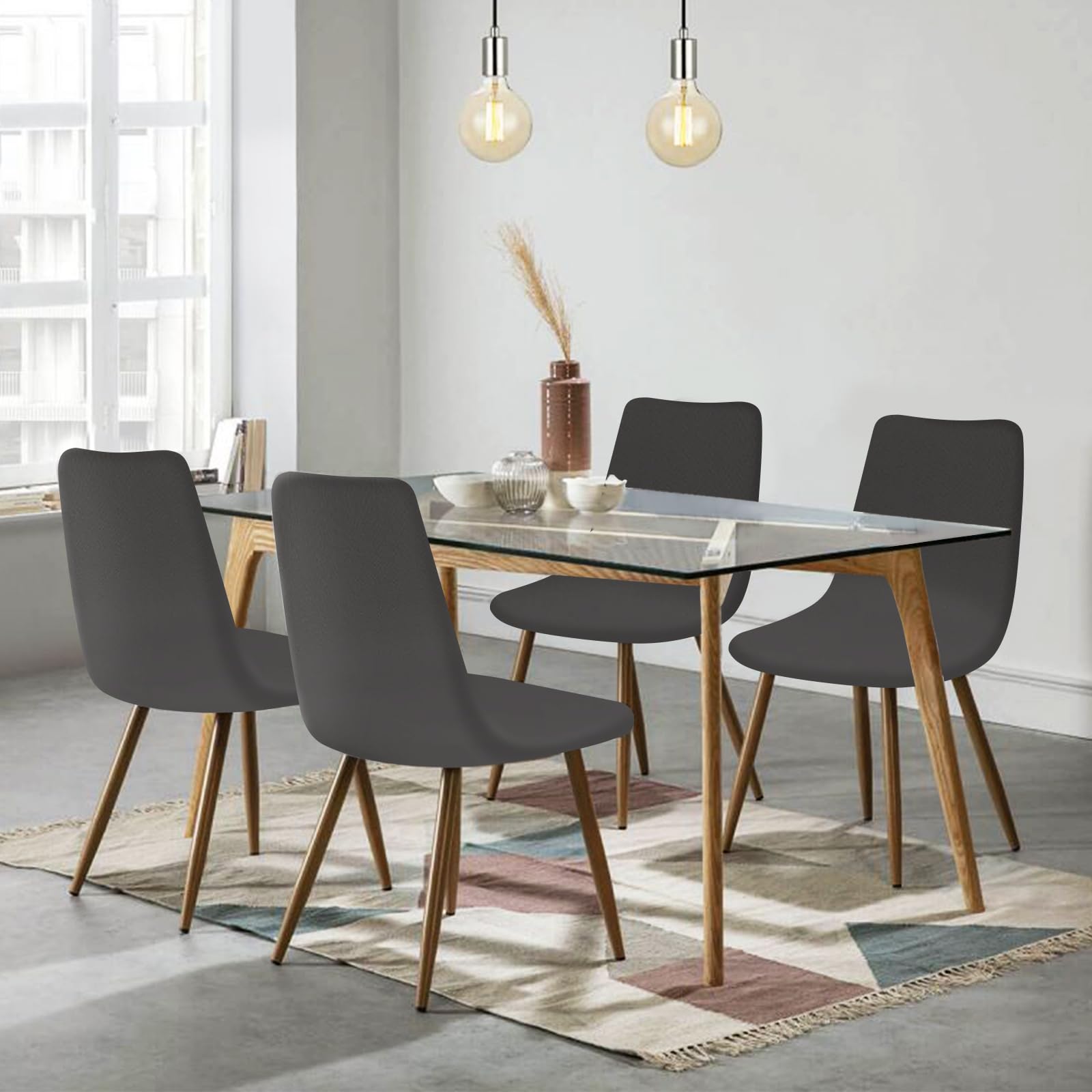 FIGOOO Coprisedie Elasticizzati con Schienale 4 Pezzi Fodere per Sedia Scandinavo Coprisedia con Schienale Rotondo Coprisedia Universale Coprisedia da Cucina per Sala da Pranzo,Grigio Scuro