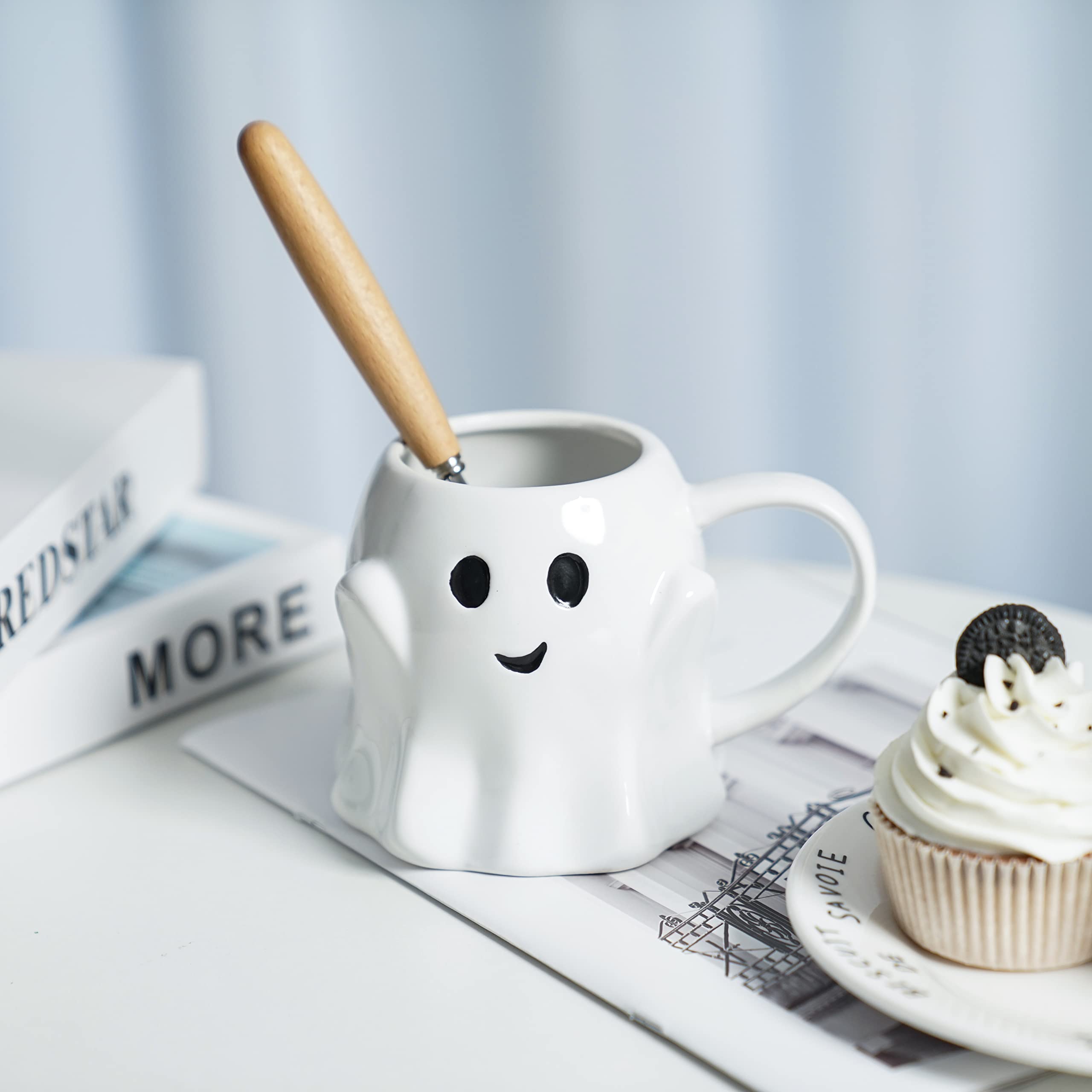 Süße Geister-Kaffeetasse Mit Deckel – 300ml Keramik, Halloween-Deko & Lustiges Geschenk