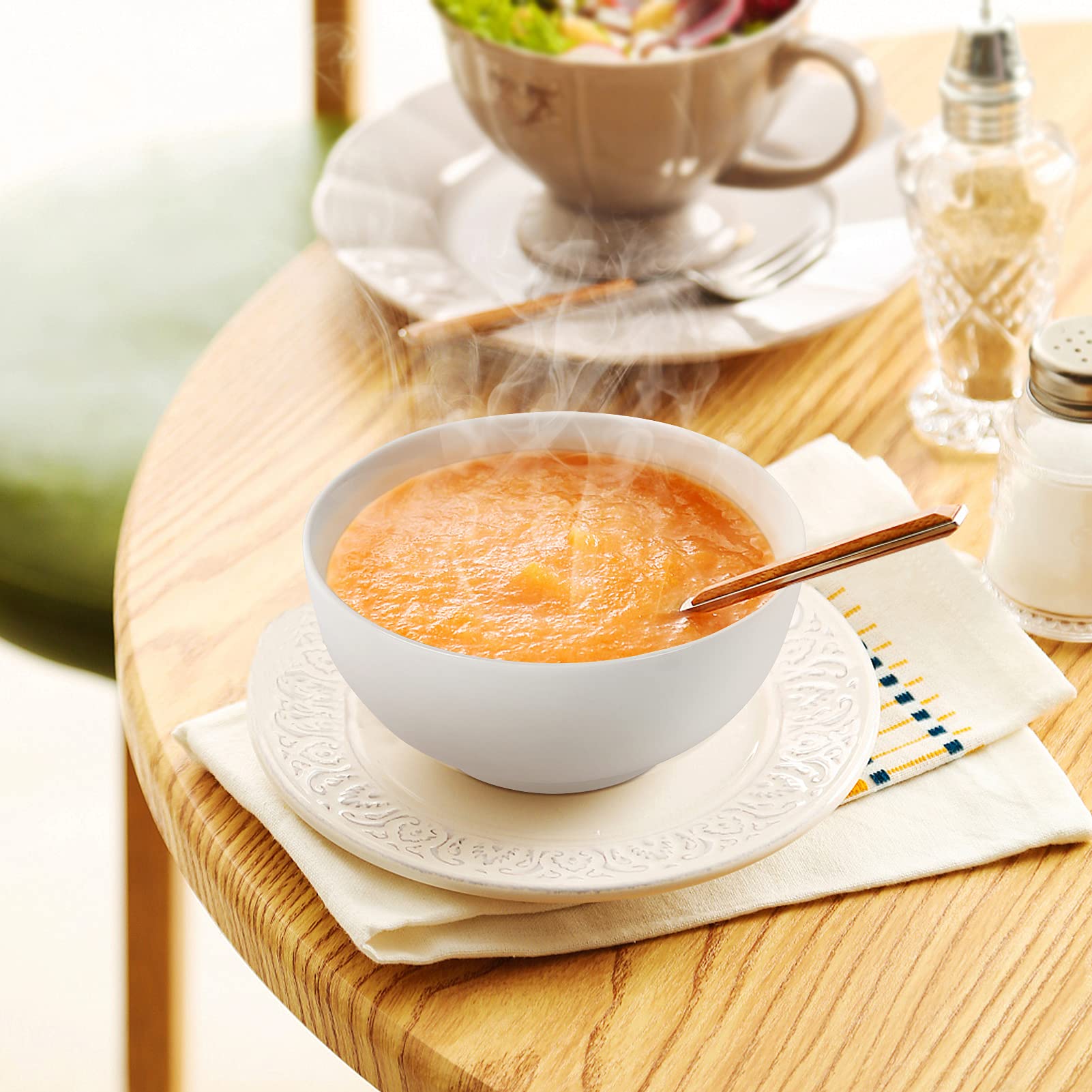 Miska do sałatek, 650 ml, porcelanowa miska do zupy, zestaw miseczek, miska na przekąski, miska na ryż, miska do zupy, kremowa biel (4 sztuki)