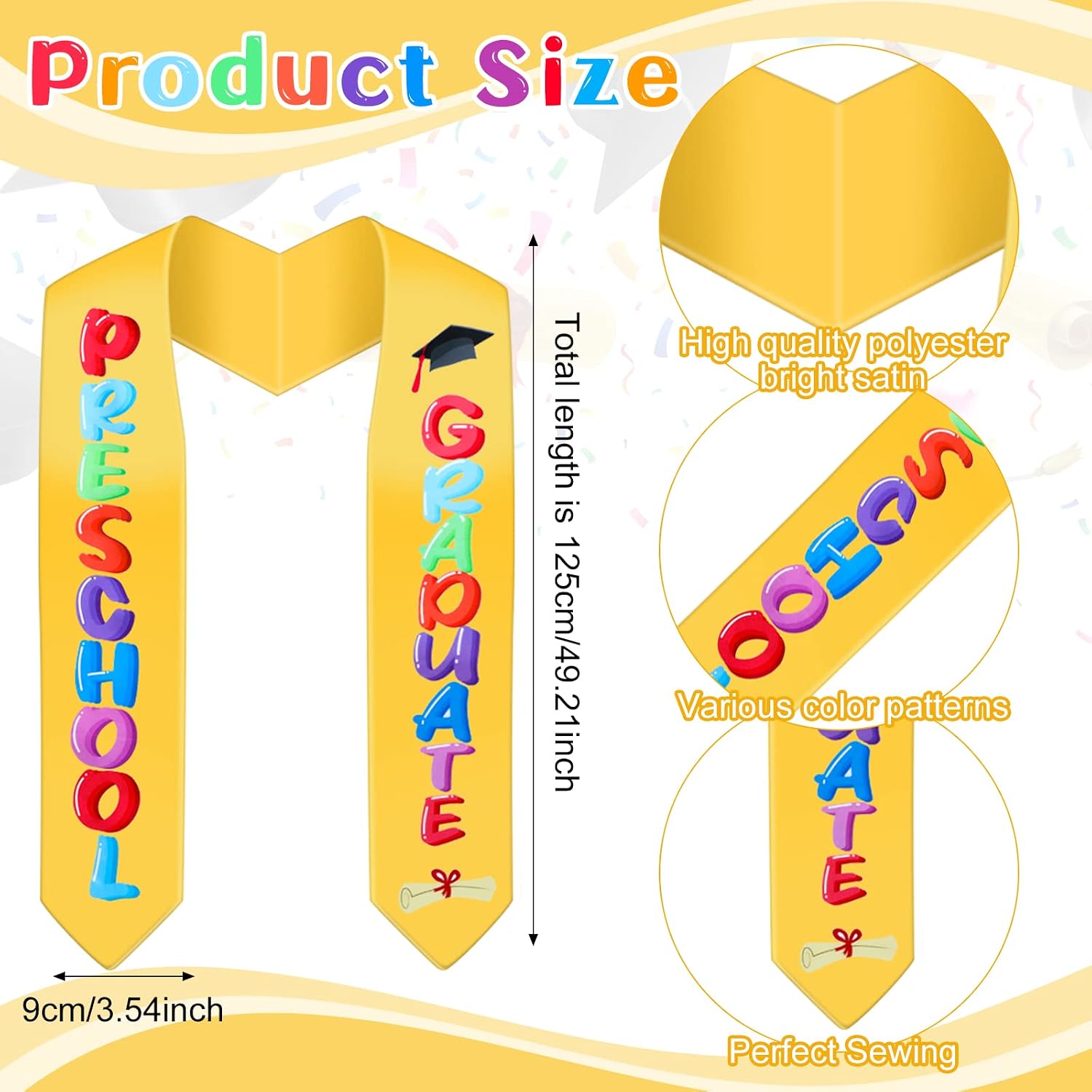 2025 Preschool Graduation Cap with Printed Graduation Stole Unisex Preschool Graduation Cap Sash