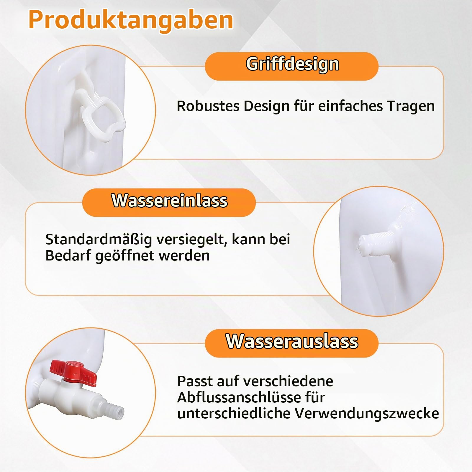50L Wassertank Wasserbehälter, Wasserkanister mit Ablasshahn Schraubdeckel, HDPE Tragbarer Wasserbehälter, Kunststoff Wassertank für Camping, Wohnmobil, Wandern, Notfall & Haushalt (Weiß)