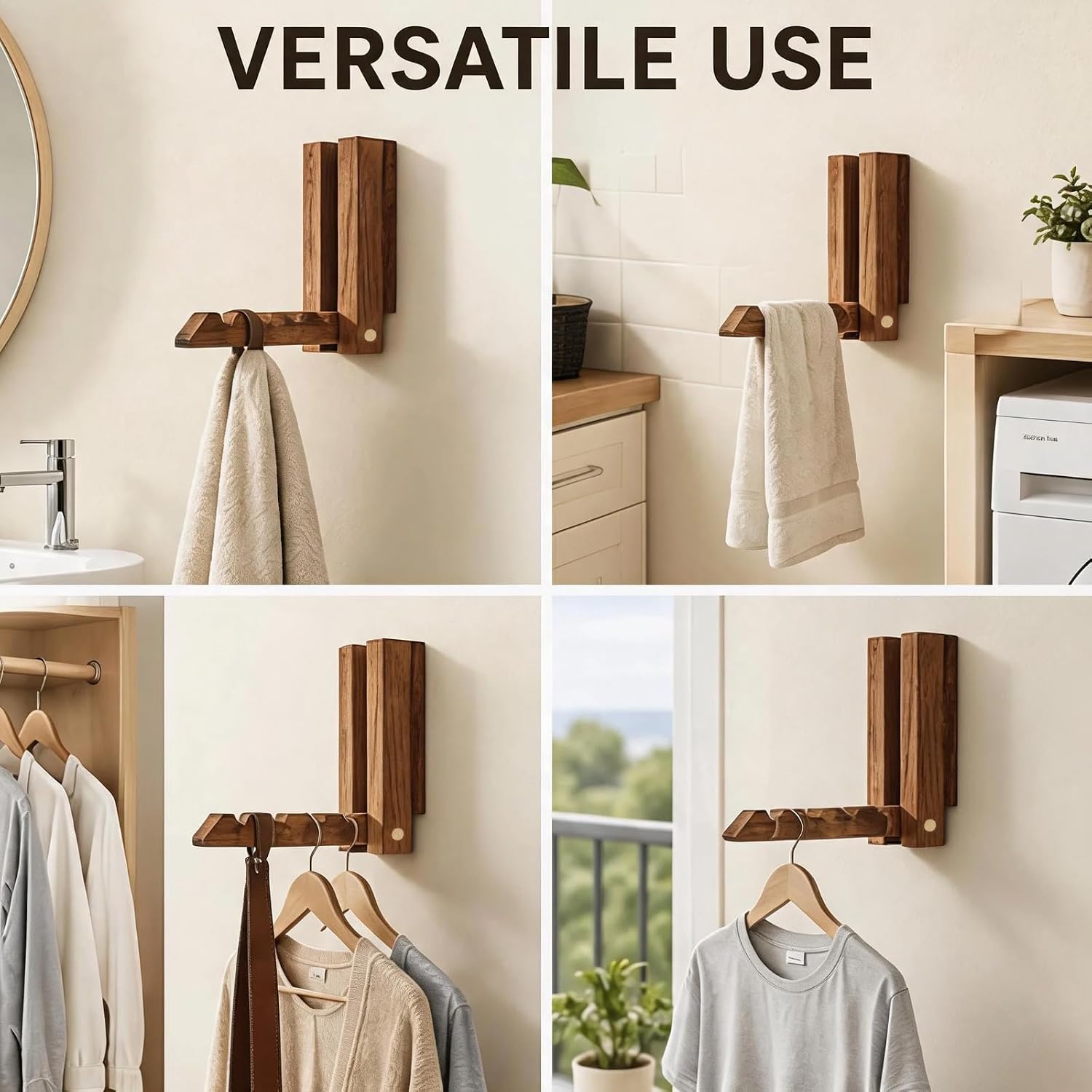 2 Pack Wall Mounted Drying Rack, Laundry Drying Rack, Foldable Wooden Wall Organizer Multi Slot for Bathroom Laundry Room Closet Balcony Bedroom