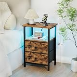 AMHANCIBLE EHETS02BR Bedside Table with Charging Station and LED Lights (Brown) Set of 2 - 7