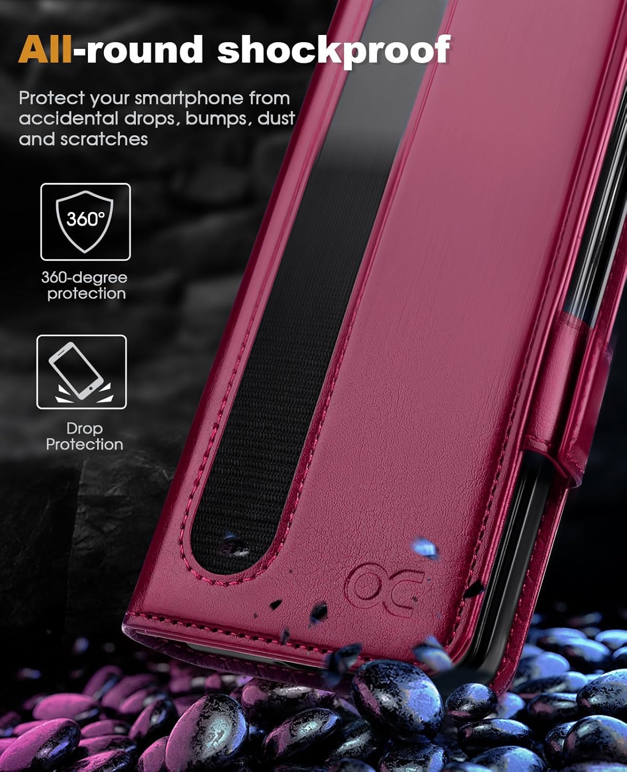 OCASE for Samsung Galaxy Z Fold 5 5G Wallet Case with S Pen Holder, PU Leather Flip Folio Case with Card Slots RFID Blocking Kickstand Phone Cover 7.6 Inch (2023)-Burgundy