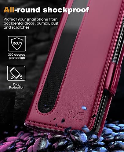 Miniatura 6 de OCASE Funda tipo cartera para Samsung Galaxy Z Fold 5 5G con soporte para bolígrafo S, funda de piel sintética con ranuras para tarjetas, bloqueo