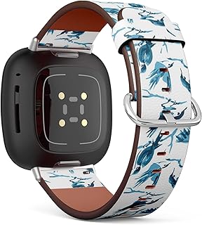 CJBROES Replacement Leather Watch Band, Compatible with Fitbit Versa 3 and Fitbit Sense of Wristband Bracelet Accessory - Bird