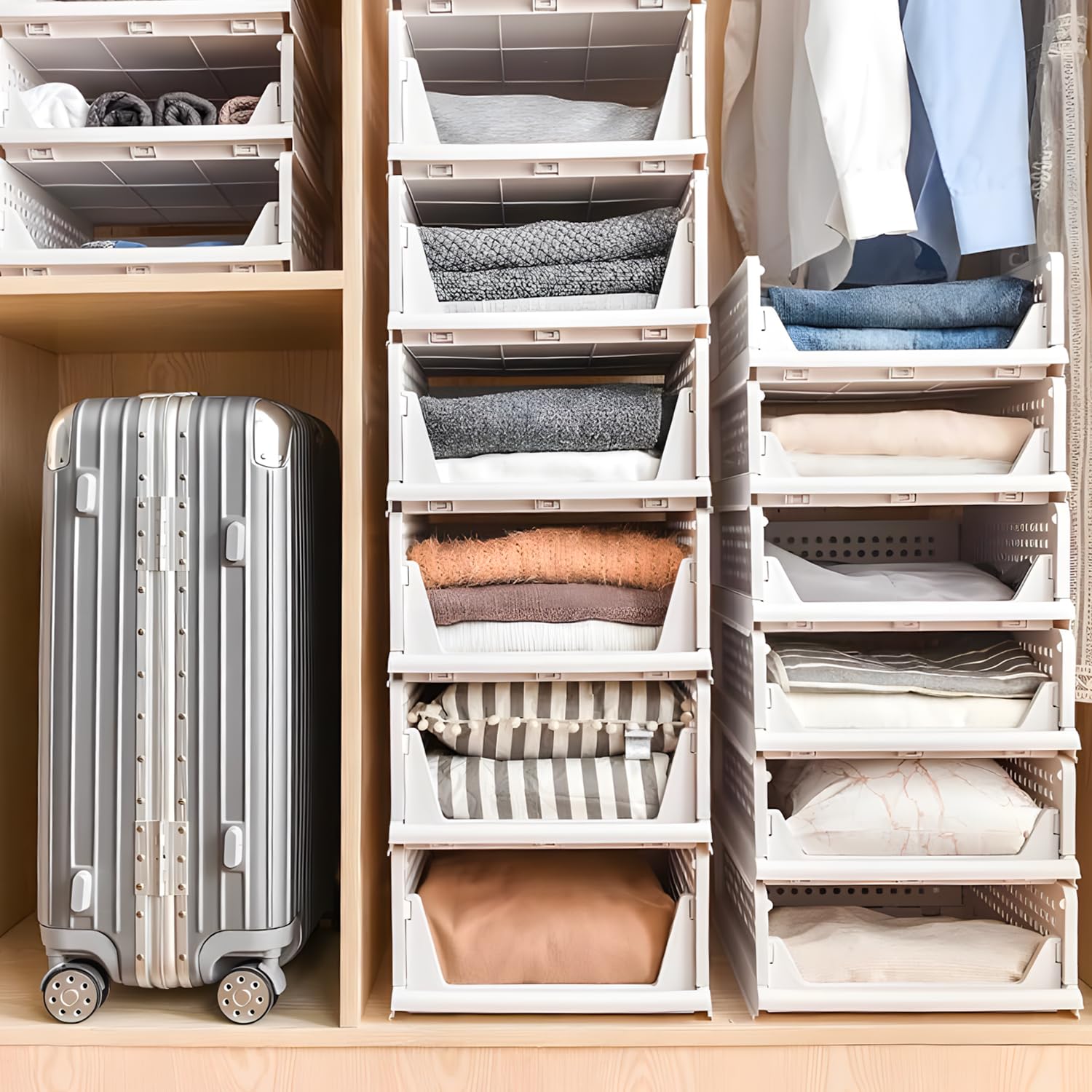 Avilia - Set di 3 Organizer Armadio in Plastica Richiudibili e Impilabili - Cassettiera Salvaspazio da Cucina, Bagno e Camera da Letto, Multiuso e Resistenti