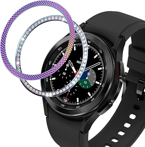Vista 15 de Fundas para Samsung S3 Frontier/Classic/Galaxy Watch 4/4 Classic, Rhinestone Diamond Steel Watch Face Bezel Rings (negro)