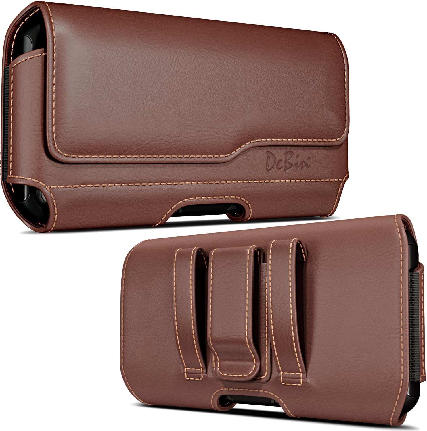 DeBin Holster for Large iPhone Plus, ProMax 16 15 14 13 12 11 Xs Max - Cell Phone Belt Holder Case with Clip Carrying Pouch Cover (Fits Phone with Protective Case on) Brown
