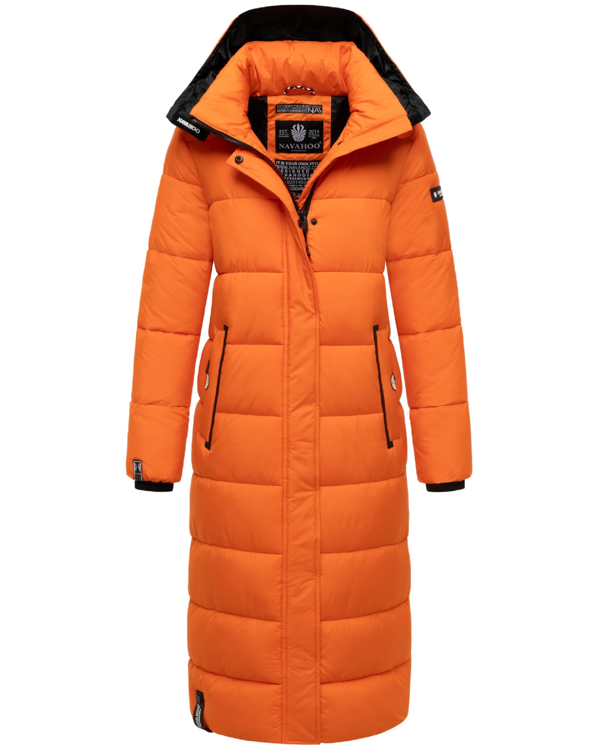Navahoo Women's Orange Isalie Winter Coat, Warm Quilted Coat, Long, With Removable Hood, Xs–3Xl, Xs