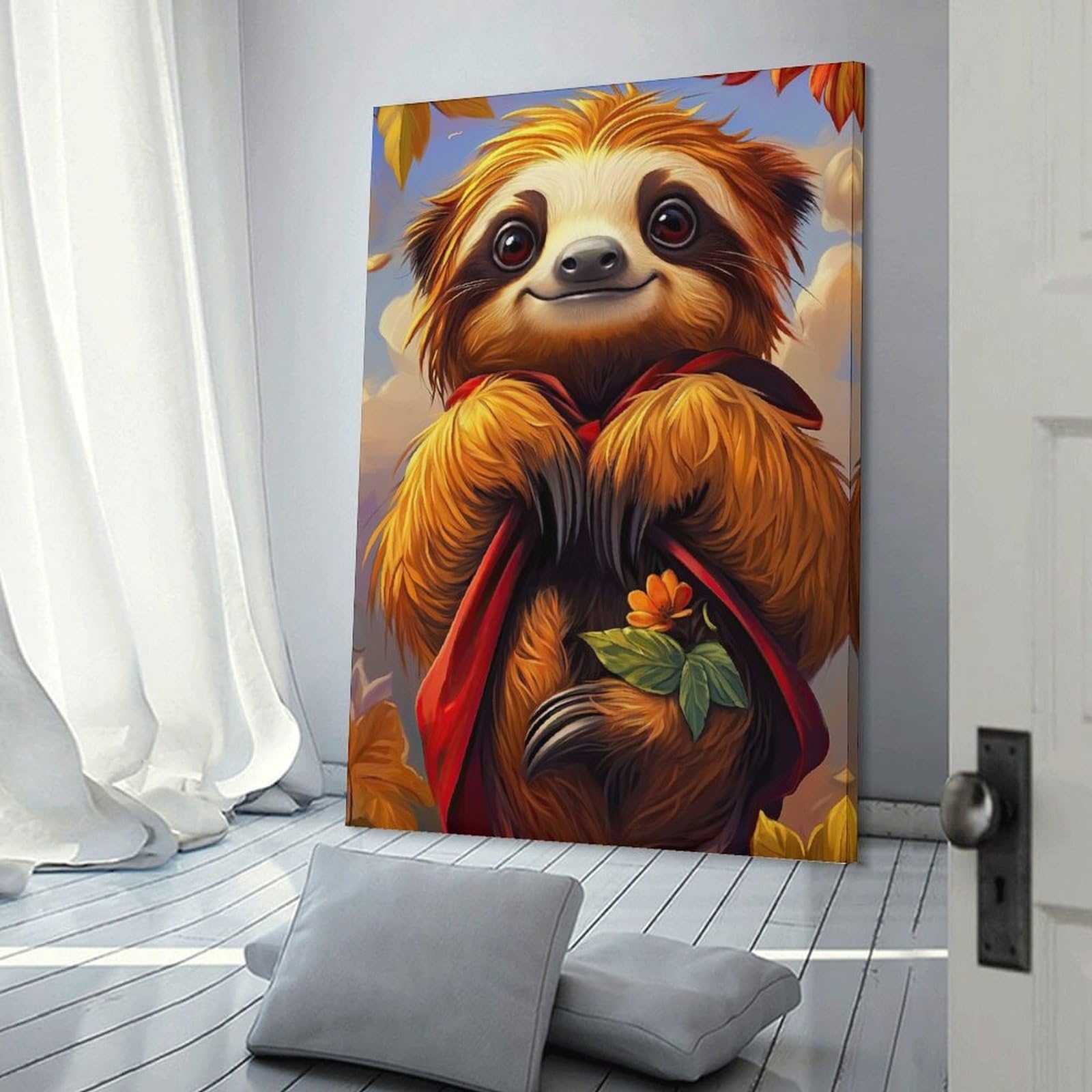 Junmoney Wall Picture Print Cute Sloth with Flower, 12x18inch(30x45cm), for Entrance Walls, Hall Decor Or Foyers, A Neat Decor Update for Hallways