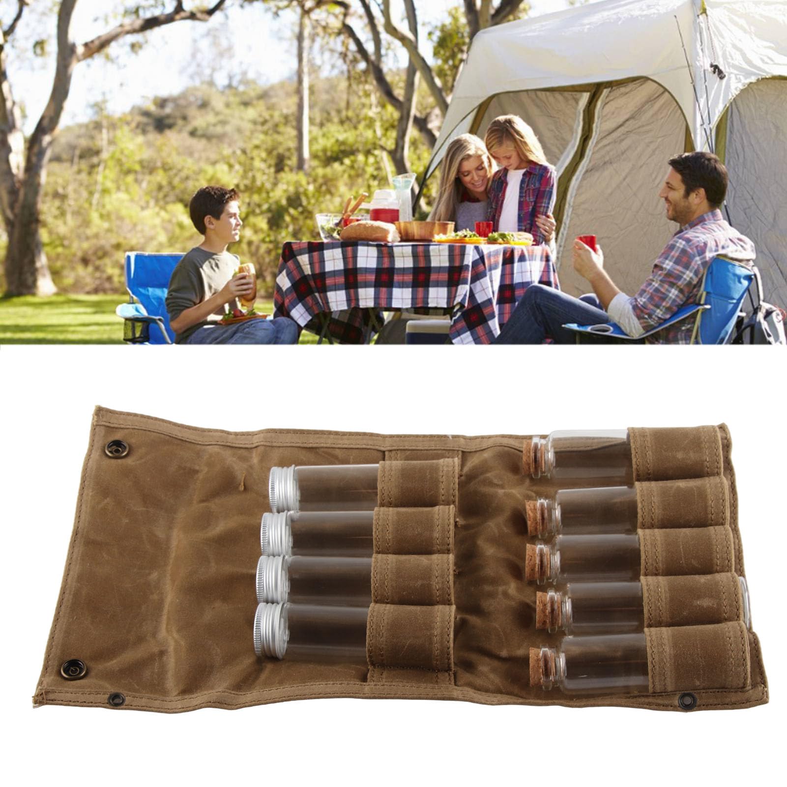 Septpenta Kit di Spezie da Campeggio, con 9 Barattoli di Spezie, Borsa per Spezie Portatile di Grande Capacità, Portaspezie da Viaggio Set di Spezie da Escursionismo, Kit di Spezie Bushcraft (Cachi