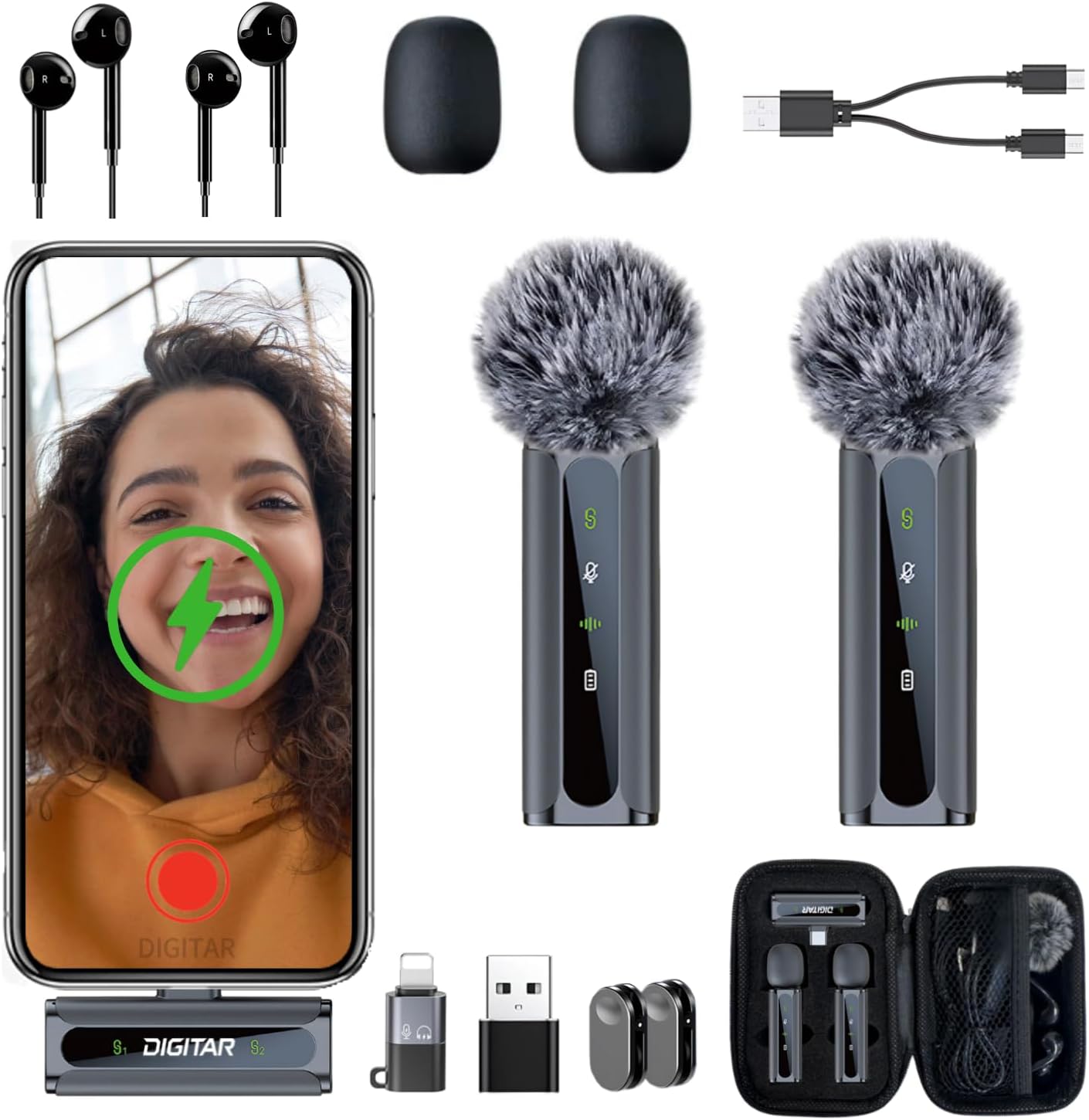 Wireless Mini Lavalier Microphone for iPhone, Android, iPad, Noise Reduction, Monitor Audio, Carring Case, Crystal Clear ZeroLatency  Sound for Live Streaming, Recording, YouTube, TikTok