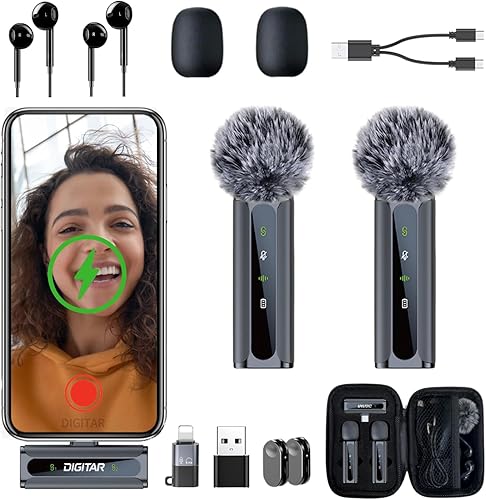 Mini micrófono de solapa inalámbrico para iPhone, Android, iPad, reducción de ruido, monitor de audio, estuche de carrera, sonido cristalino de