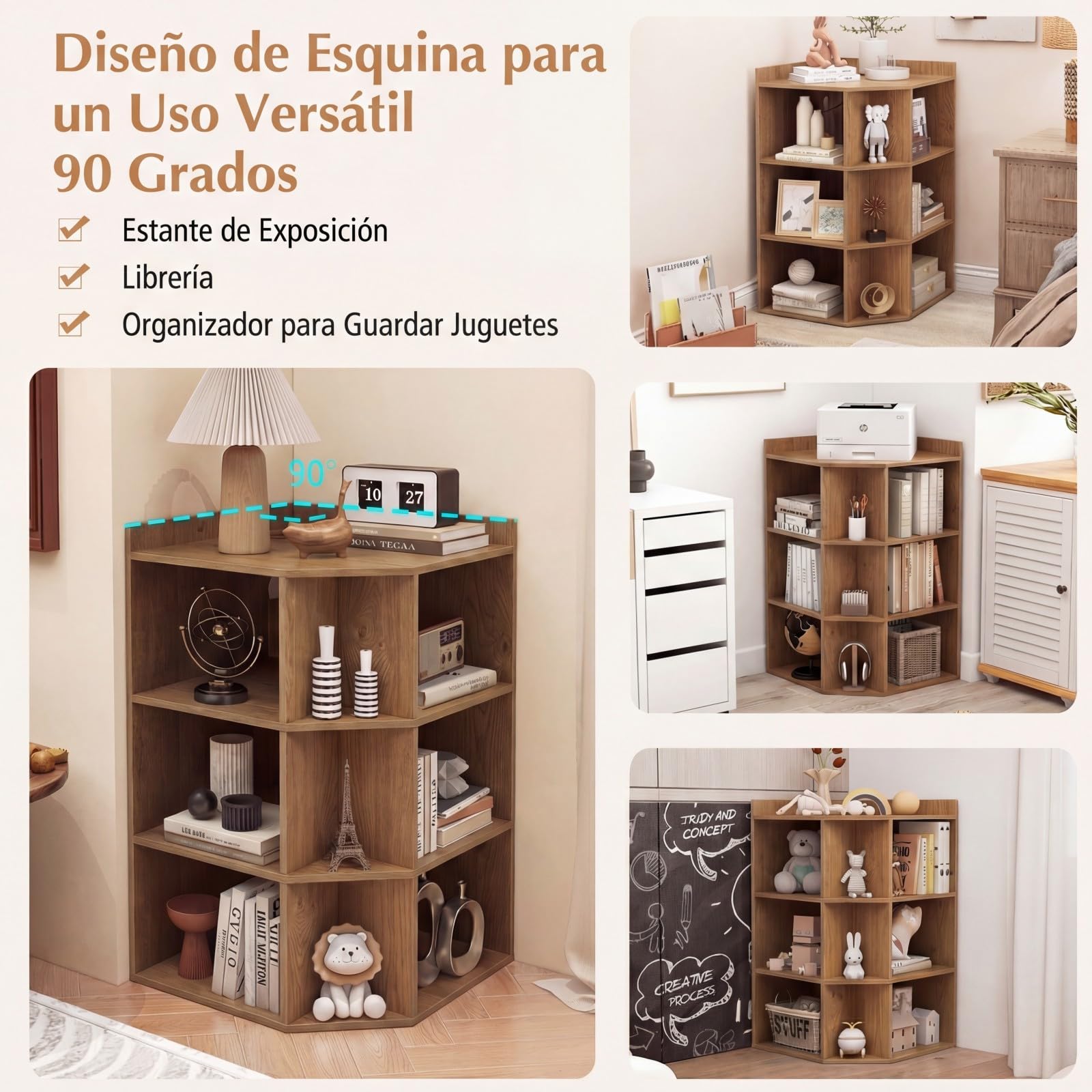 COSTWAY Armario Esquinero con Estación de Carga, Mueble Esquinero de 3 Niveles, 9 Cubículos, Mueble Esquina Dormitorio Salon Cocina, 51 x 71,5 x 86 cm (Natural)