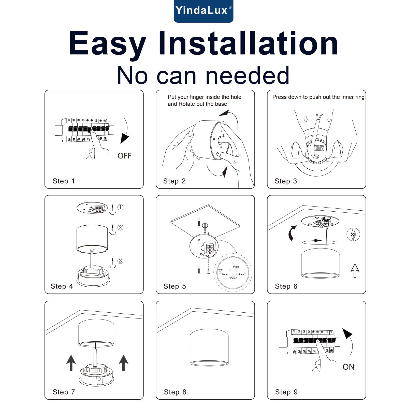 YindaLux 6x 3CCT Faretti LED Soffitto Orientabile - Ø80x50mm Extra Piatto & Inclinabile a 30° - 5W 500LM - Con modulo LED incluso - Alluminio - Dimmerabile Faretto LED Interno（Bianco）