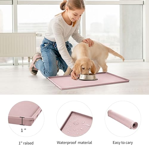 Miniatura 210 de Tapete de comida para perros, bandeja de comida impermeable de silicona, mantel individual antideslizante para mascotas, borde elevado de 0.6