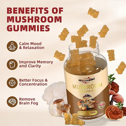 Miniatura 3 de Gomitas de hongos con melena de león y cordyceps - Apoyo inmunológico, salud cerebral y mejora de la memoria - Complejo de hongos veganos con