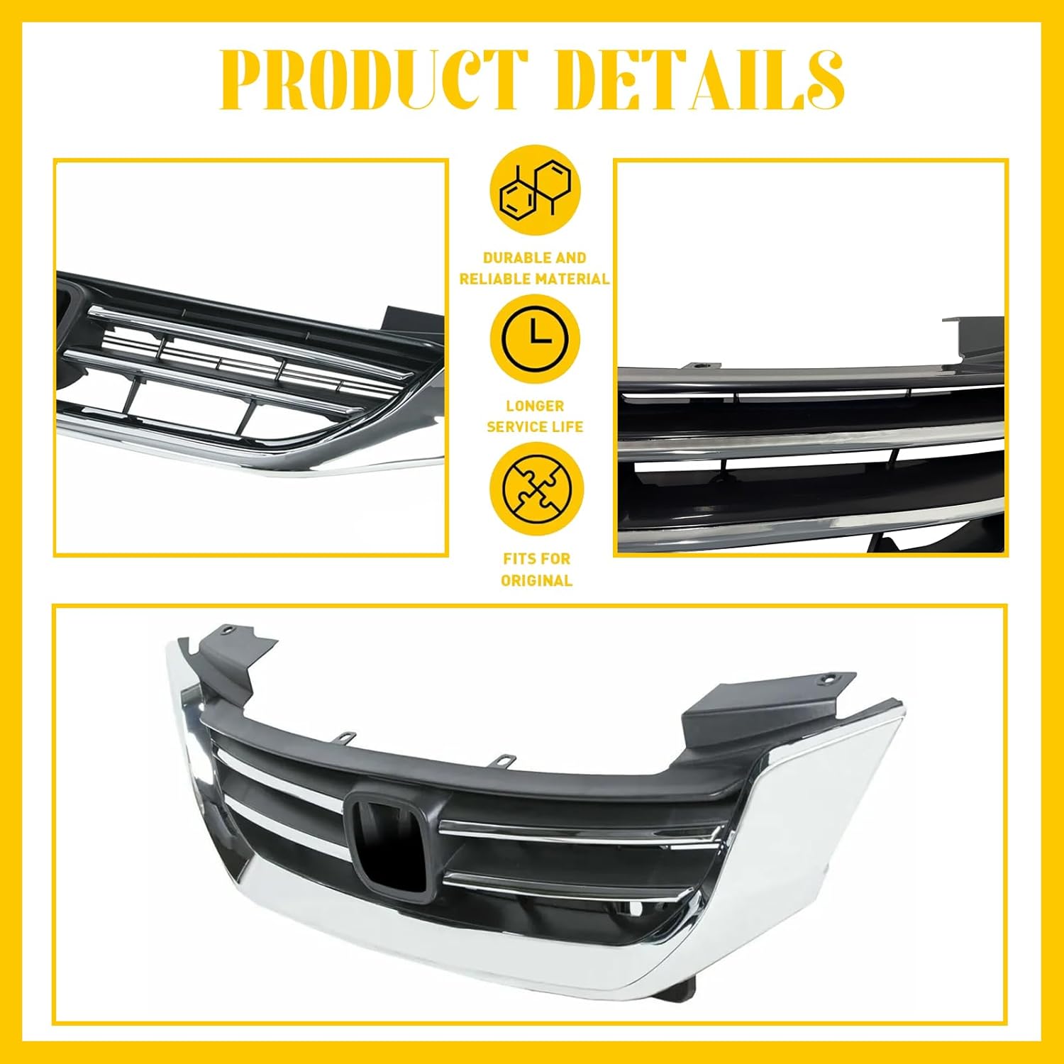 Bumper Grille For 2013 2014 2015 Honda Accord 4 Door Sedan Black Chrome Grill HO1200214