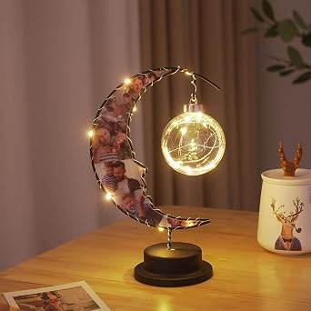 LUCKYFISH Personalized 6 Photos LED Wrought Iron Custom Moon Lamp, Battery Powered Magic LED Moon Night Light Galaxy Lamp Lunar Lamp, Home Decoration & Love Gifts for Couples Friends Family Babies