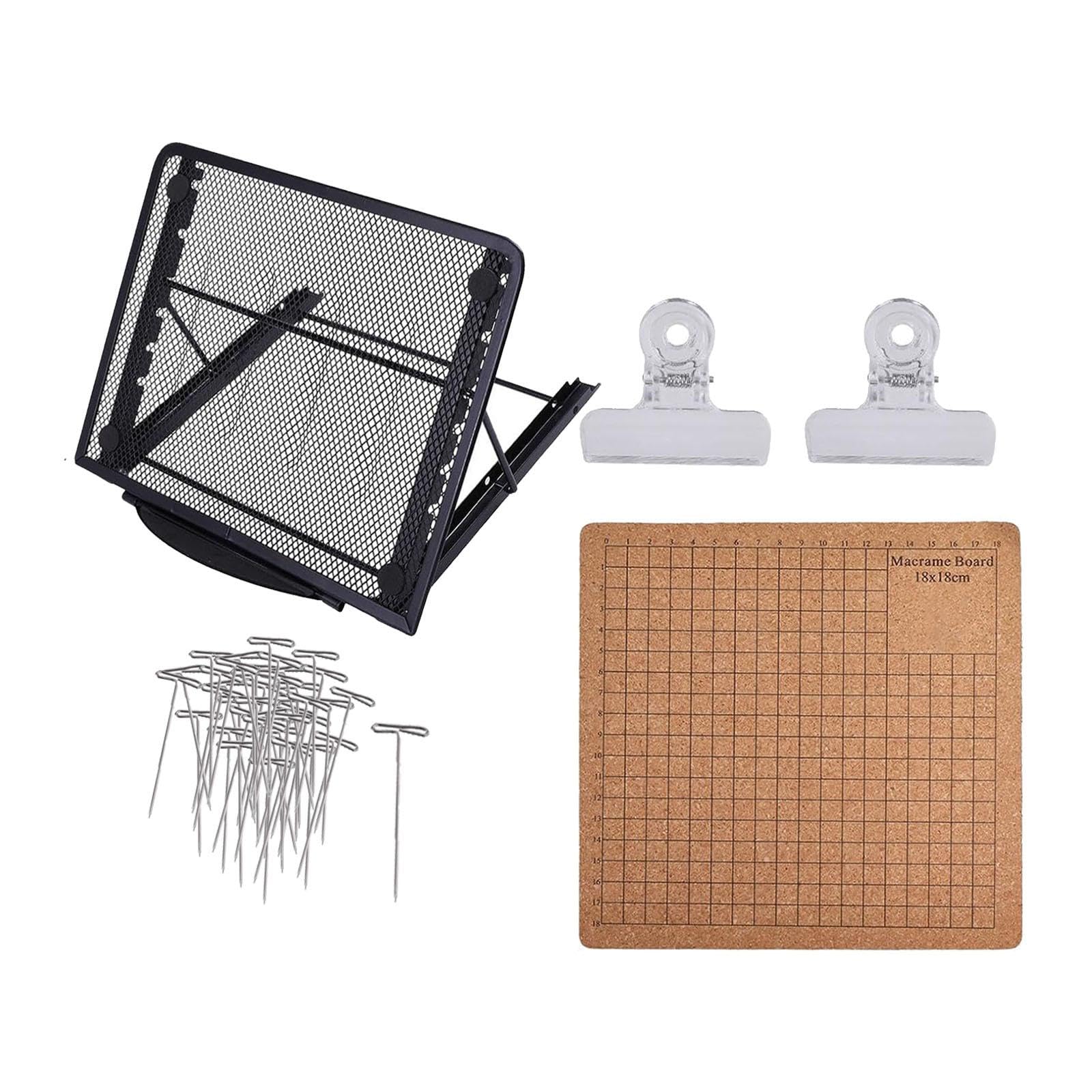 Ensemble de Planche à Macramé avec Support, Grilles Double Face, Accessoires Décoratifs et épingles en T Réutilisables, Support Noir