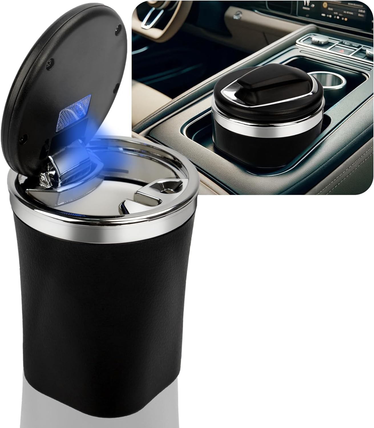 DRUCILA Car Ashtray, Ceramic Liner Car Ashtray With Lid, Portable Ash Tray For Smell Proof with LED Car Cup Holder Accessories for Indoor Outdoor Travel Car Smokers.(Multicolor)-picture-37