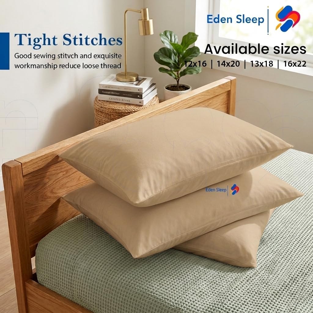 Toddler Travel Pillow Cases 12x16, Pack of 2 Zipper Closure Pillow Cover 100% Cotton Small Pillowcase, 500 Thread Count Nersury Pillowcase 12x16 inch, Taupe