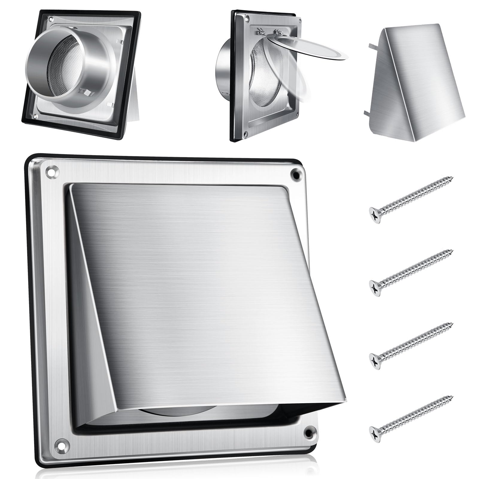 4 Inch Dryer Vent Cover Stainless Steel Outdoor Wall Exhaust Hood with Pad