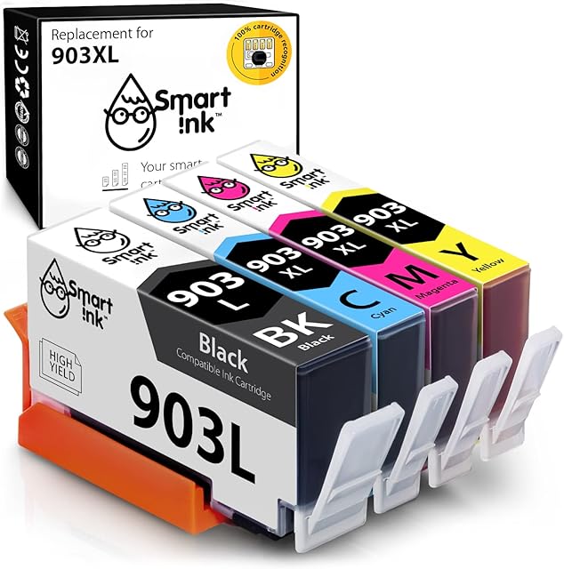 Smart Ink Compatible Ink Cartridge Replacement for HP 903 903XL High Yield 4 Multipack (Black & C/M/Y) with Advanced Chip Technology to use with HP Officejet 6950 Officejet Pro 6960 6970 All-in-one