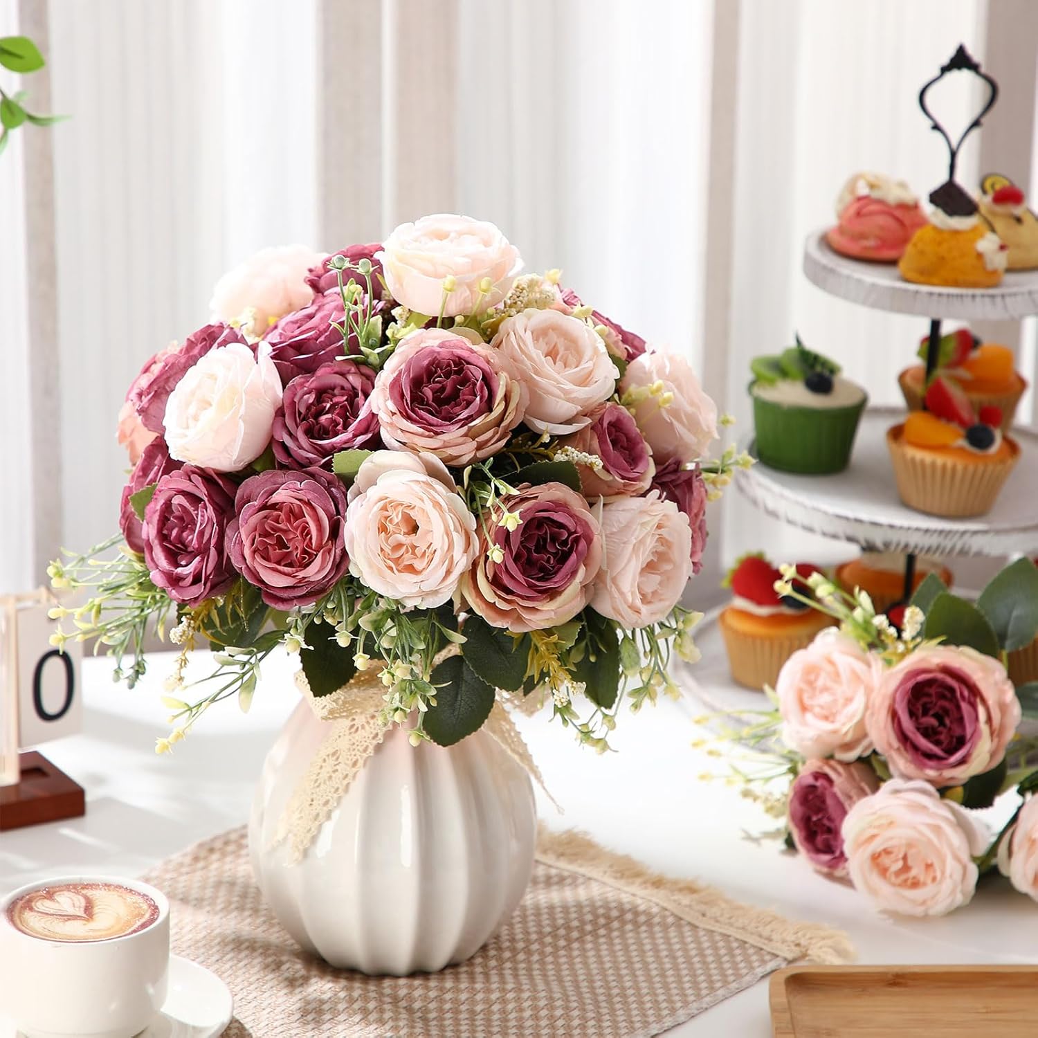 Geosar 16 Bundles Artificial Peonies Flowers Fake Silk Peony Bouquet Faux Peonies Flowers Bulk for Decoration Vase Floral Arrangements Wedding Party Table (Dusty Pink,Dusty Rose) - Image 4