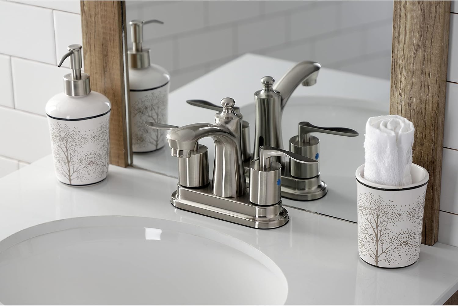 Kingston Brass FB7628SVL 4" Centerset Bathroom Faucet with Retail Pop-Up, Brushed Nickel