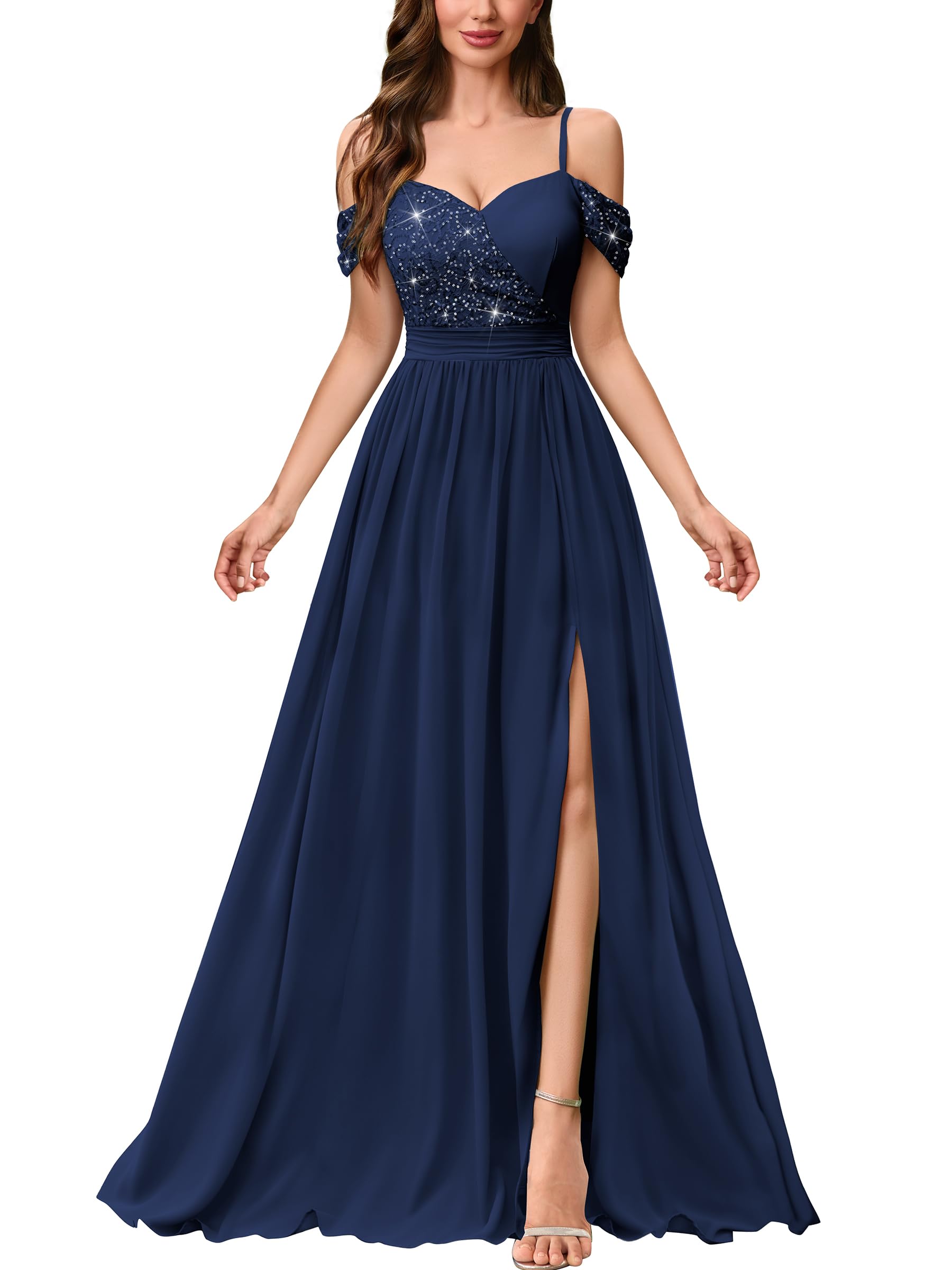 MIUSOL Abito da donna vintage senza spalline, in pizzo, con paillettes, per matrimoni, invitati, banchetti e feste