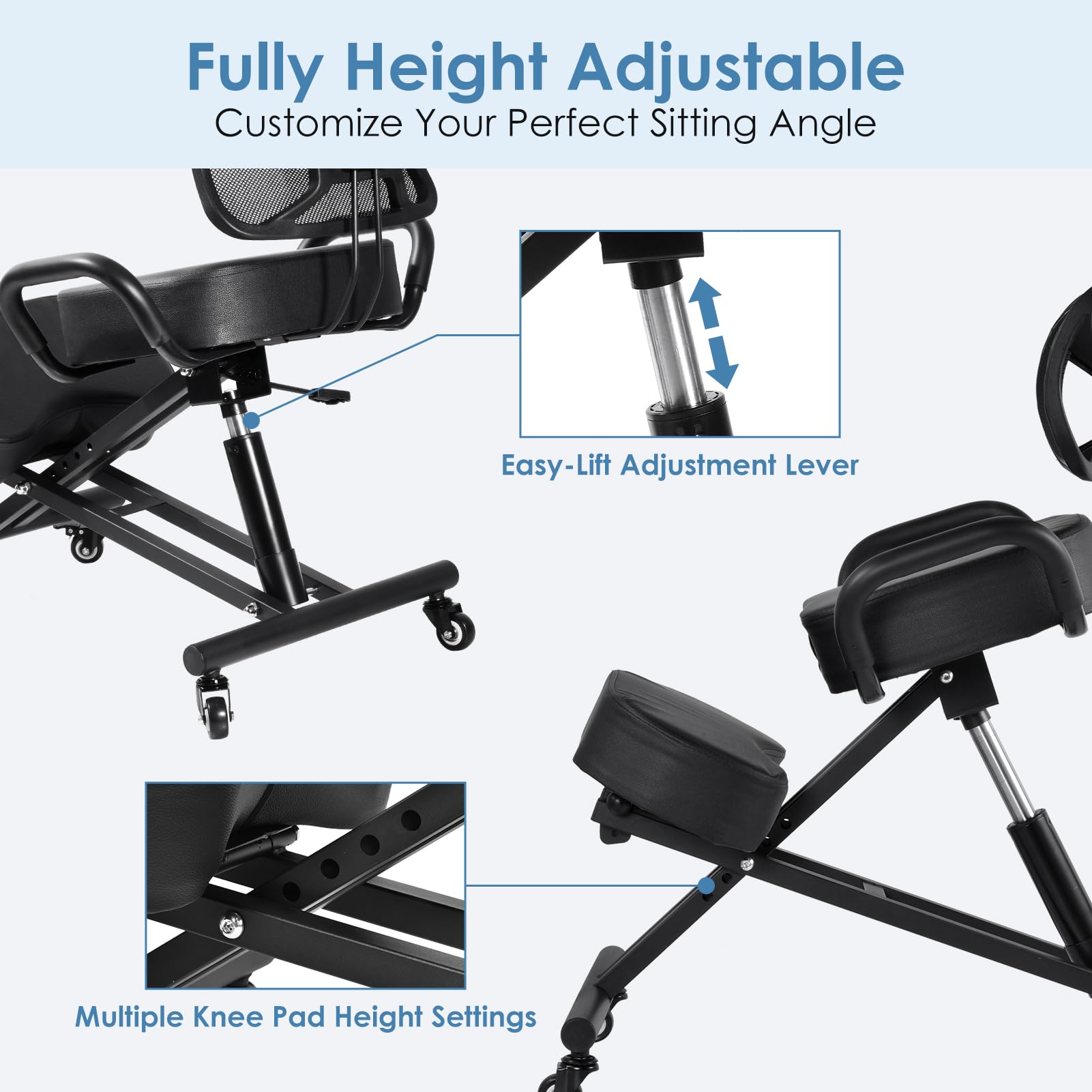 Silla ergonómica con Respaldo | Altura Regulable 57 – 67 cm & Acolchado de Malla Transpirable | 4 Patas y Asiento Estable 100 kg Taburete para Oficina, Dibujo y cosméticos