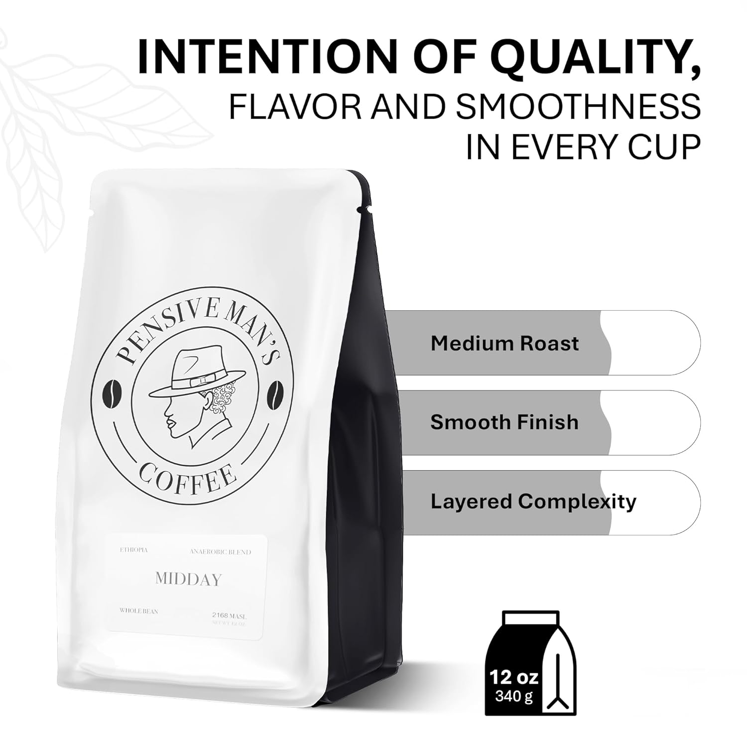 Ethiopian Whole Bean Coffee, Medium Roast Anaerobic, Fresh Roasted Specialty Coffee, Smooth Balanced Flavor, Fruit Blend Berry Chocolate Notes, High Elevation Arabica, Small Batch Roasted, Organic Specialty (Midday – Medium Roast) 12 oz