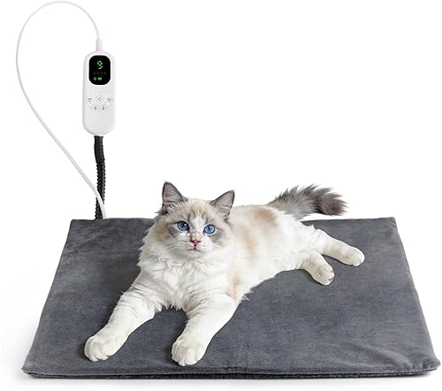 MECHEER Cama térmica para gatos, 9 almohadillas térmicas de temperatura ajustable para gatos para interiores con opciones de temporizador, cable