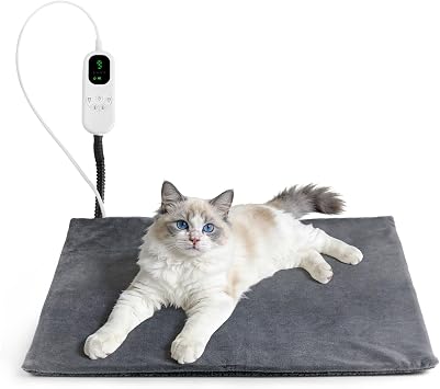 MECHEER Heated Cat Bed - 9 Adjustable Temperature Cat Heating Pad Indoor with Timer Options Chew-Resistant Cord Pet Heating Pad for Cats & Dogs Puppy 18x18 Inch