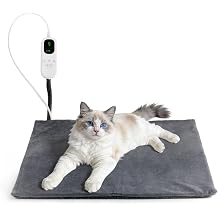 MECHEER Heated Cat Bed - 9 Adjustable Temperature Cat Heating Pad Indoor with Timer Options Chew-Resistant Cord Pet Heating Pad for Cats & Dogs Puppy 18x18 Inch