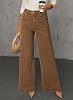 Dokotoo Jeans casuales de tiro alto para mujer elásticos botón pierna ancha sueltos denim con bolsillos 2