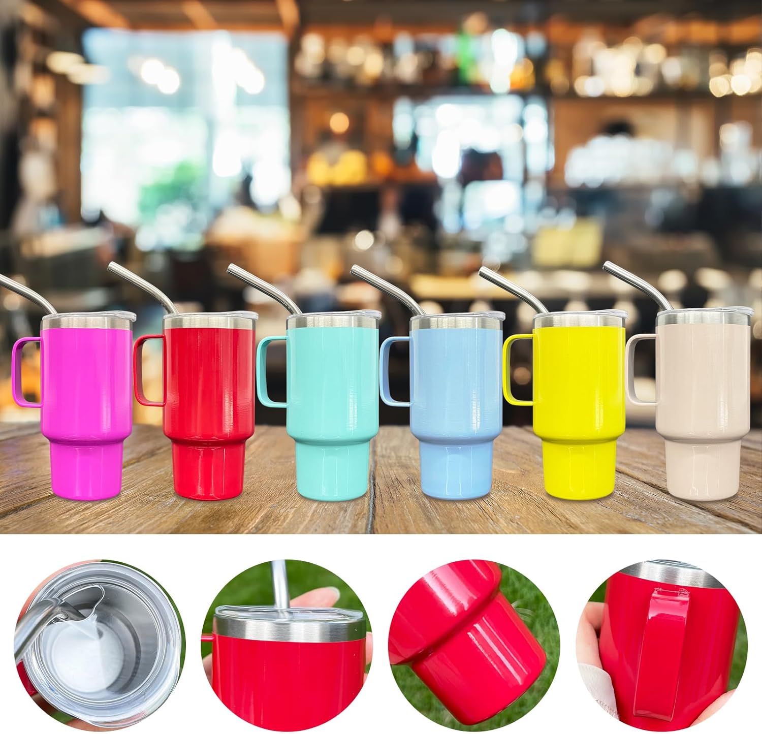 3oz Mini Tumbler Shot Glass with Straw and Lid, 6 Pack Stainless Steel Sublimation Shot Glasses with Handle for Wedding Party Whiskey Cocktail Bar（Color Mix） - Image 5