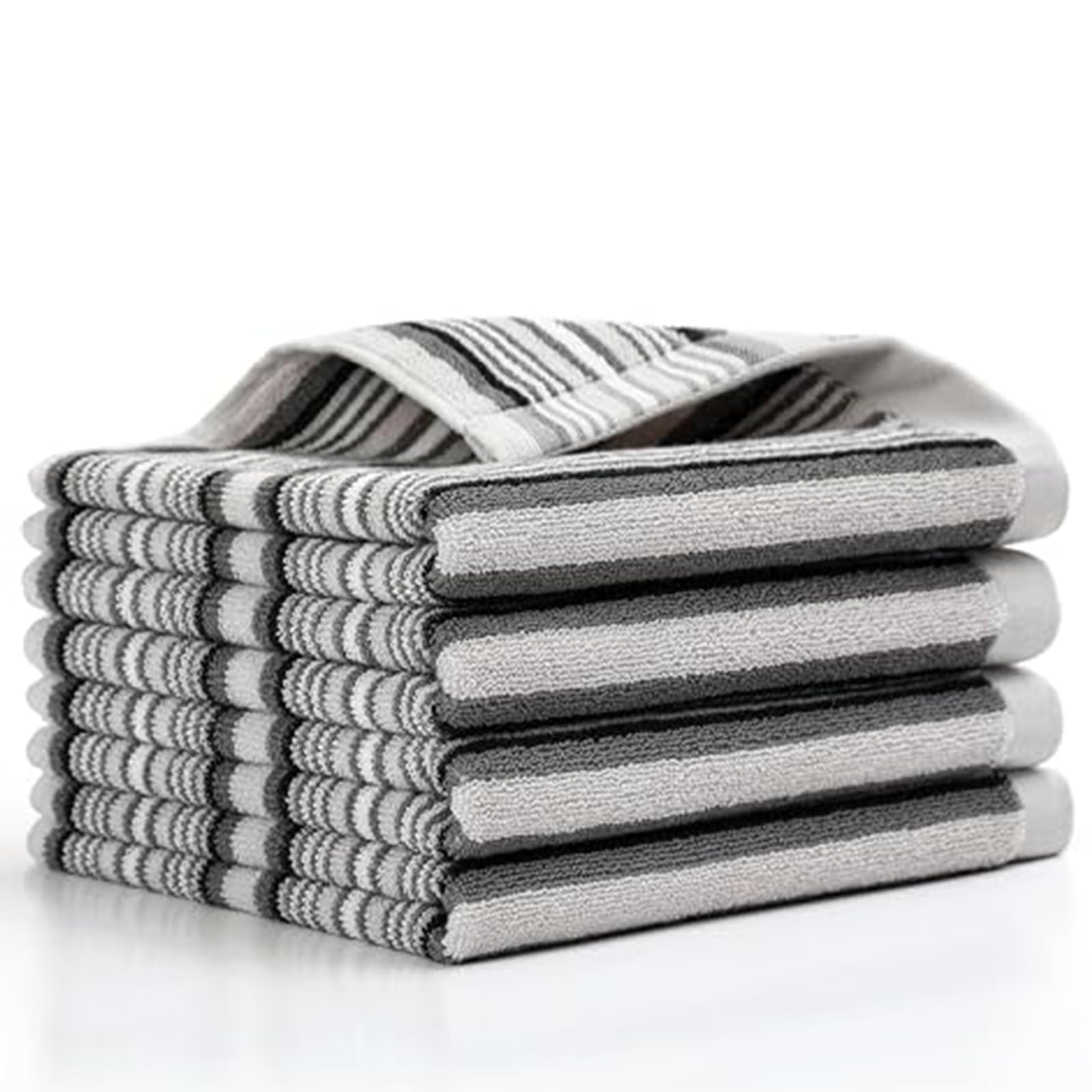 SALAS Premium Cotton Kitchen Dish Towels for Drying Dishes,Large Long Kitchen Hand Towels, Thick Highly Absorbent Dish Clothes Tea Towel Sets with Hanging Loop, 16" X 26", 4 Pcs, Gray