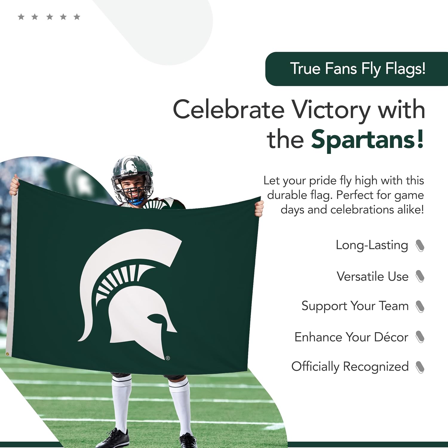 Michigan State Spartans College Sports Printed Flag - NCAA Licensed - Nylon - School Banner (Green) (5' x 8')