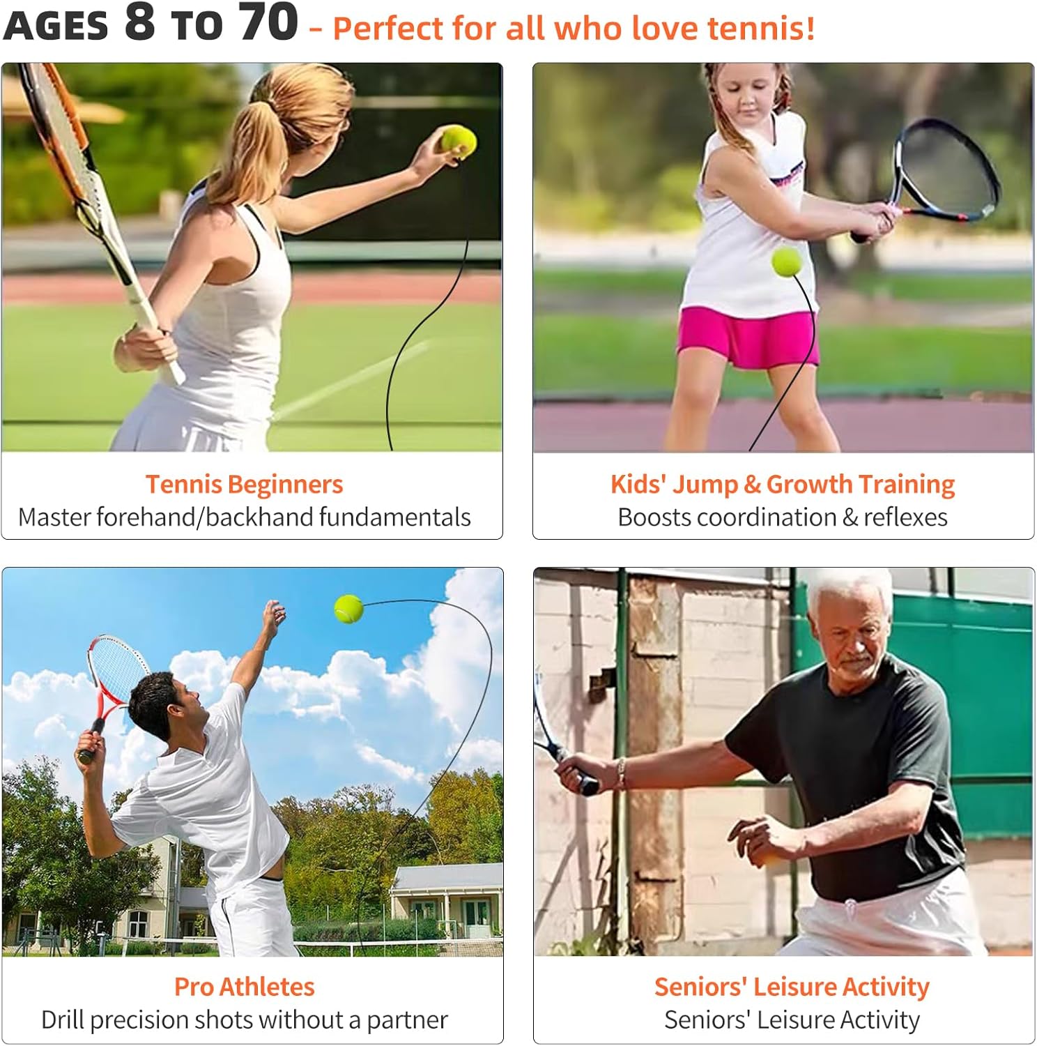 Tennis Trainer Rebounder Set- Portable Solo Practice System with 3 Rebound Balls, Waterproof Backpack & Stable Base,Perfect Tennis Buddy for Adults & Kids,Ideal Tennis Gift