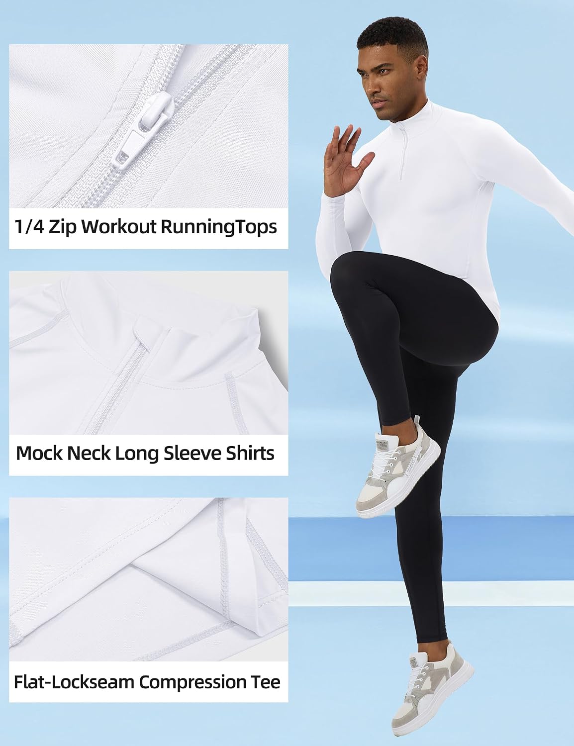 SPVISE Quarter Zip Workout Pullover Men Dry Fit Long Sleeve Compression Tee Mock Neck 1/4 Zip Mens Sweatshirt Sport Baselayer