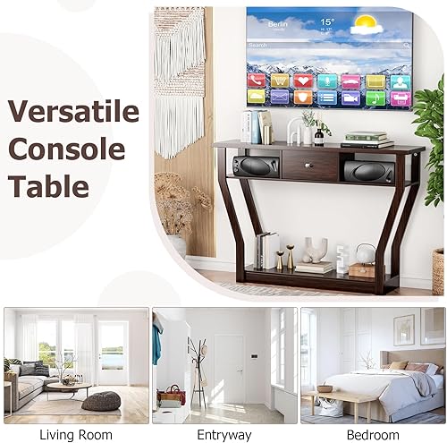 Miniatura 6 de KOTEK Mesa consola de 47 pulgadas con cajón de almacenamiento y estantes, mesa de sofá estrecha, mesa de vestíbulo decorativa, mesa de entrada para