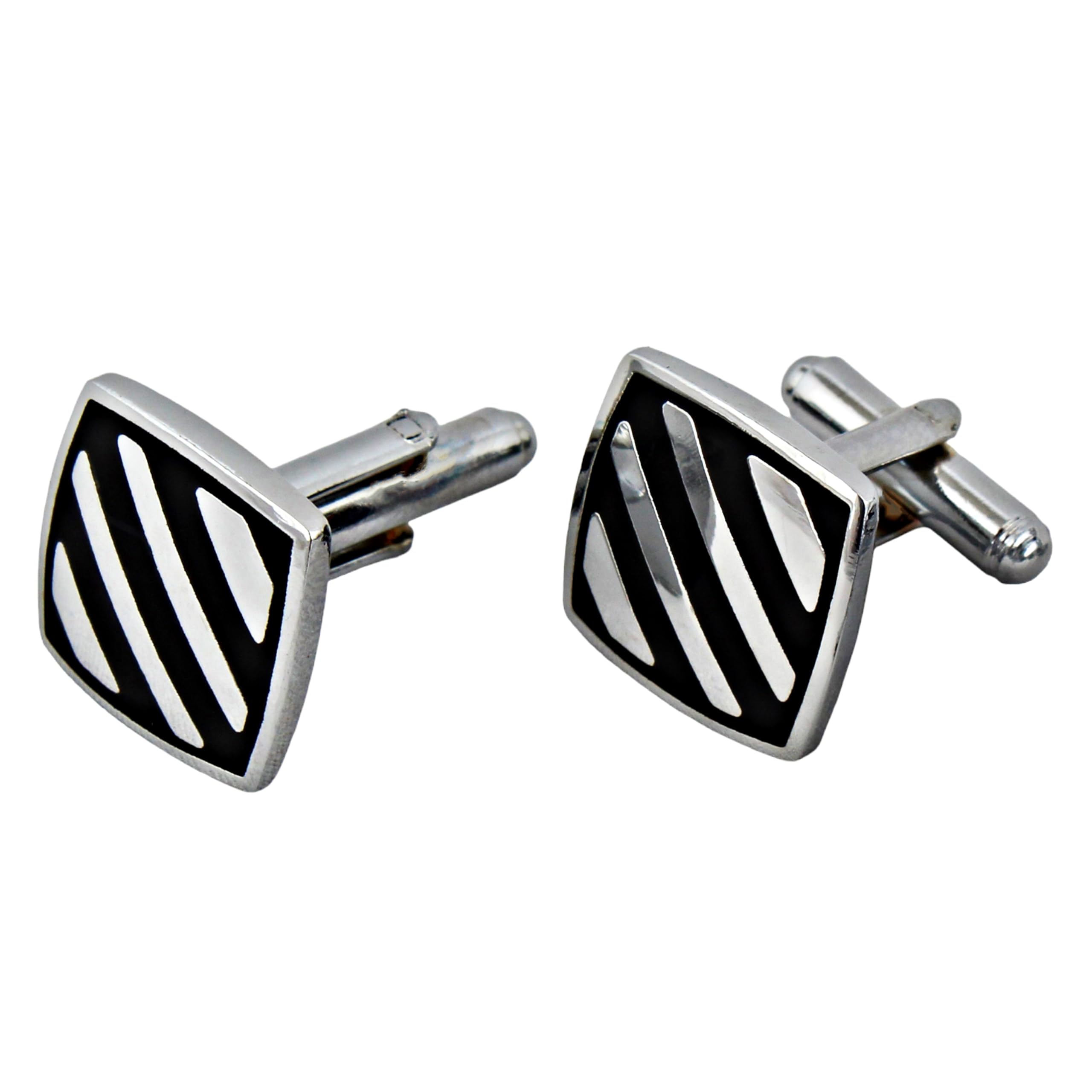 lucky jewellery Unique Men Jewelry Silver Plated Black Color Square Shape Sleeve Button Formal Cuff Button Wedding Shirt Button, Suit, Blazer Cufflinks Pair Gift Set For Men (352-CHC54-1115-S)-picture-43
