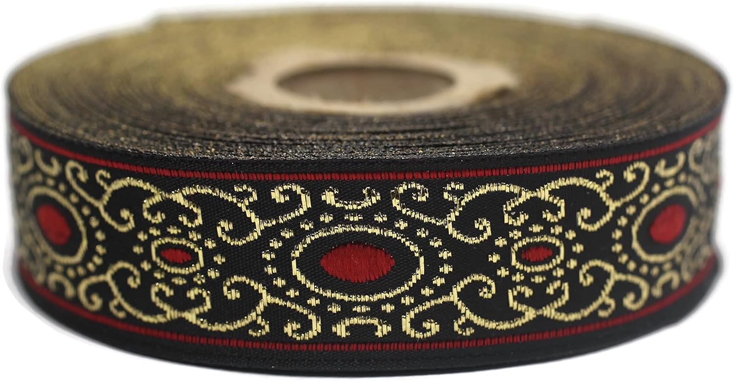 11 Yard Spool 0.86 inches Wide Red/Black Authentic Jacquard Ribbon Woven Ribbon Authentic Ribbon Sewing Scroll Jacquard Trim 22805