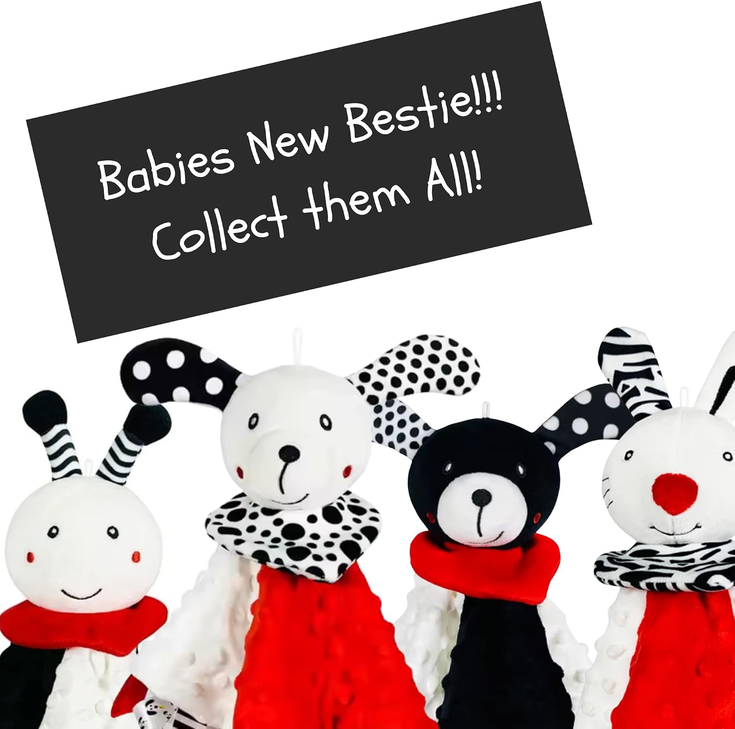 High Contrast Baby Security Blanket-Soft Sensory Lovey for Babies-Red, Black and White Blankie Comfort Toy (Spot the Pup)