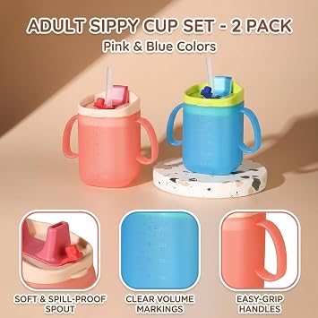 2PCS Sippy Cup for, Drinking Cup, Cup with Straw, No Spill Cup with Straw, Straw Sippy Cup & Drinking Cup for Elderly