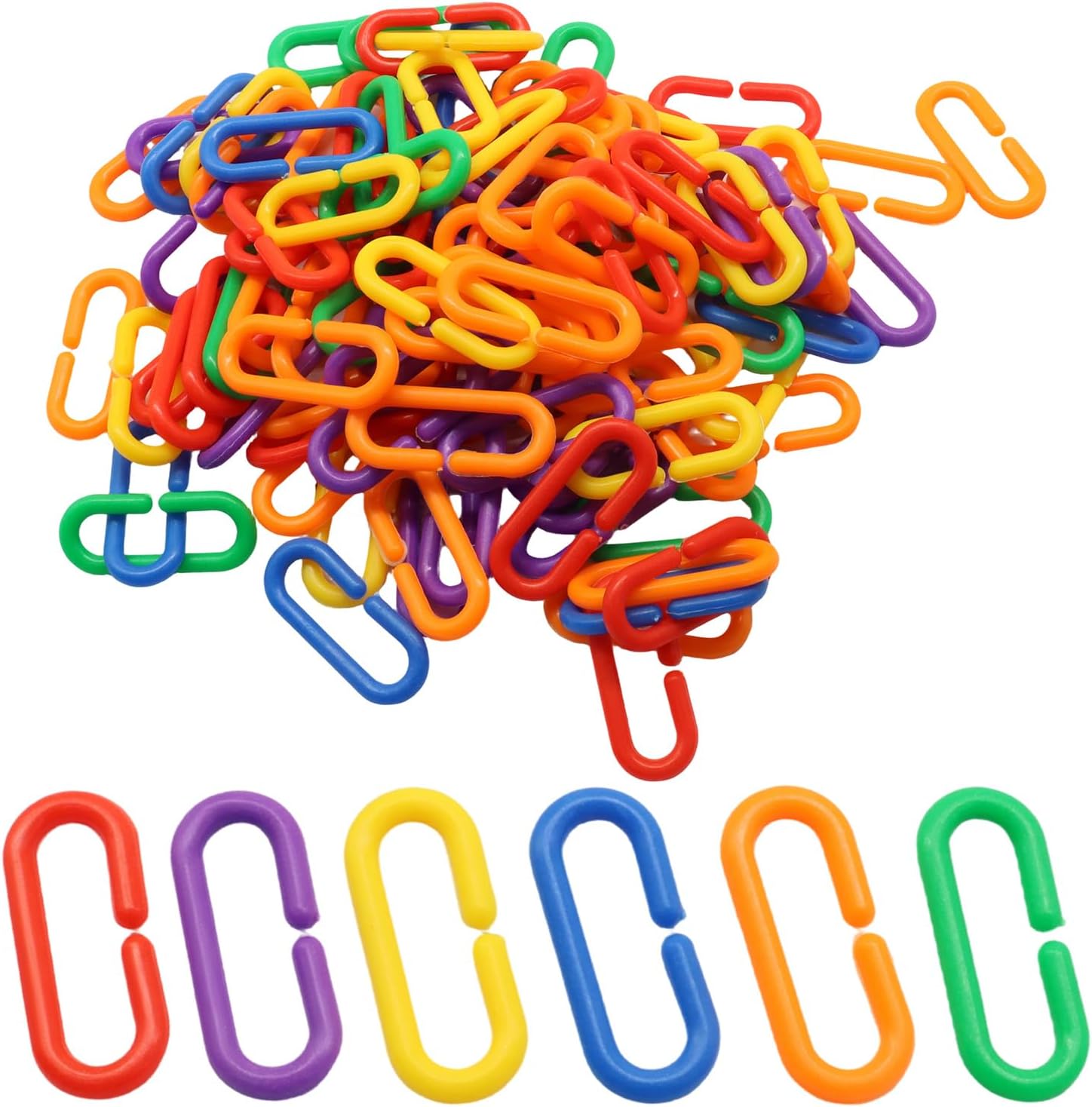 650PCS Rainbow C-Clips Plastic Chains - Multi-Purpose Plastic Connecting Links for Organization, Hanging, DIY Projects, Bird Swing Climbing Cage Accessories for Sugar Glider Parrot Rat