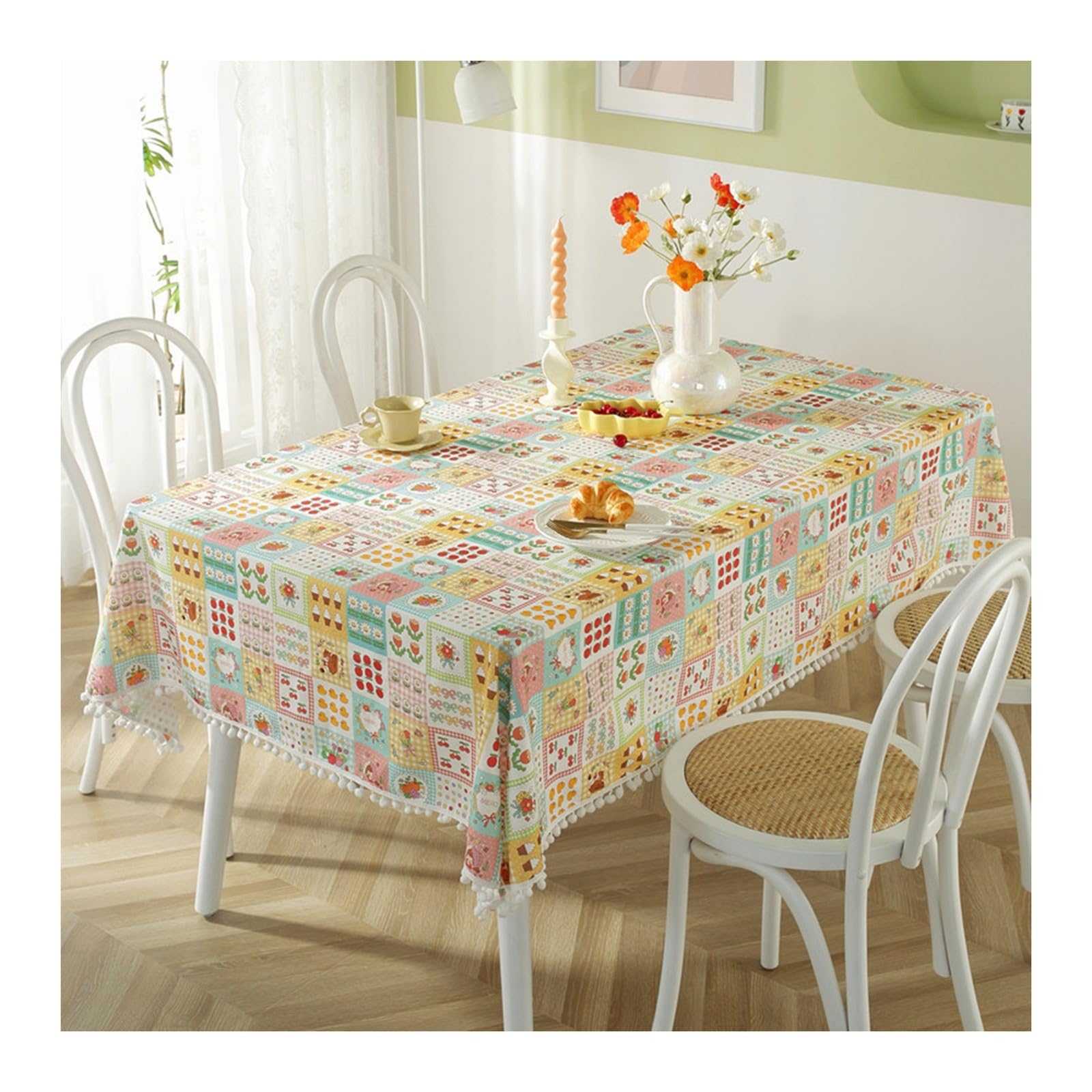 Nappe anti-taches carrée 140x140 multicolore en coton pour un entretien facile au quotidien
